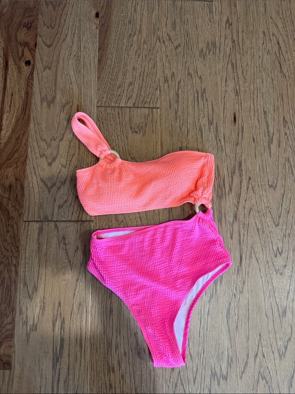 Pink Lily Neon Coral & White Textured Swim Top